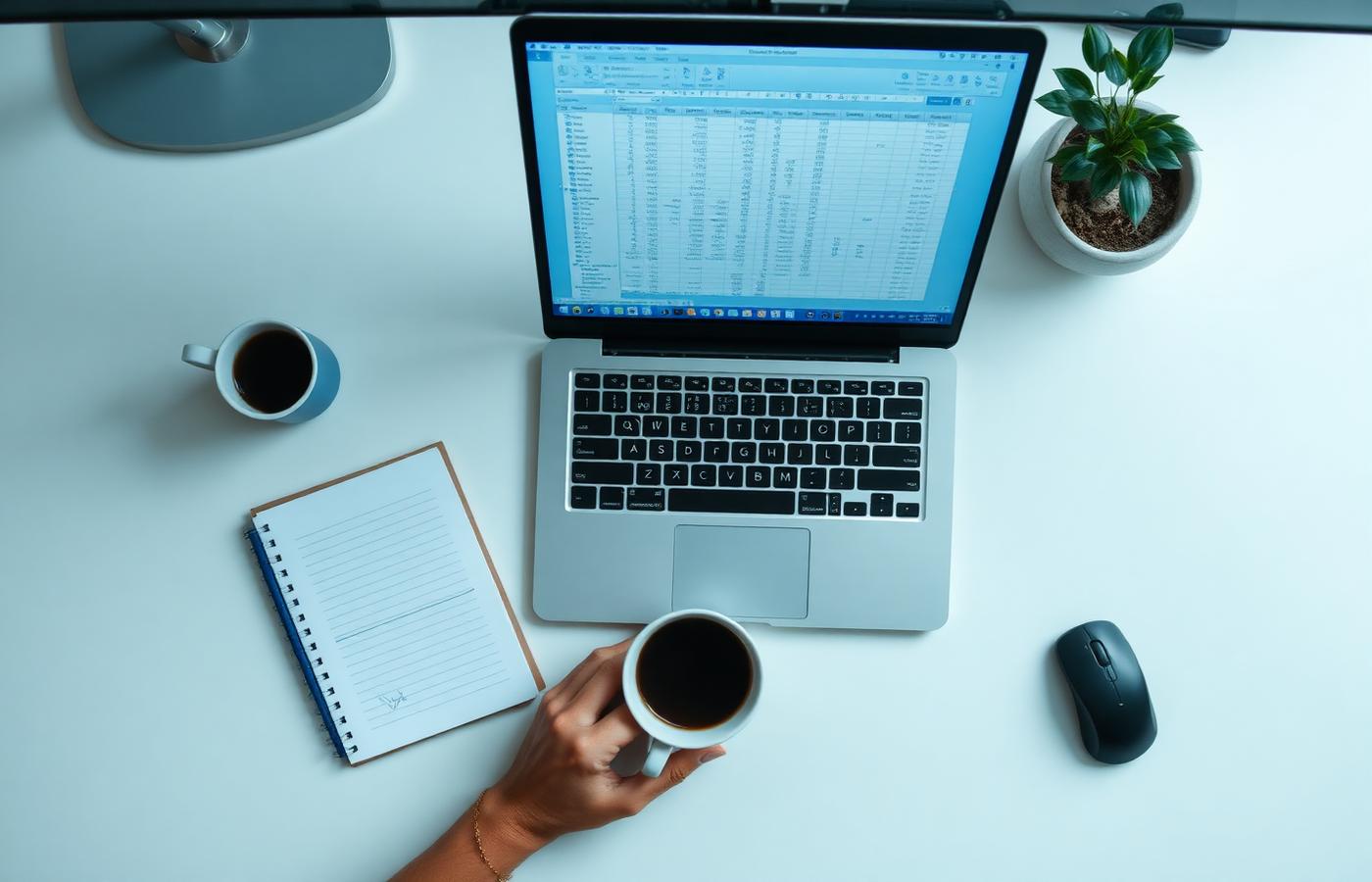 Espacio de trabajo con documentos financieros y una laptop